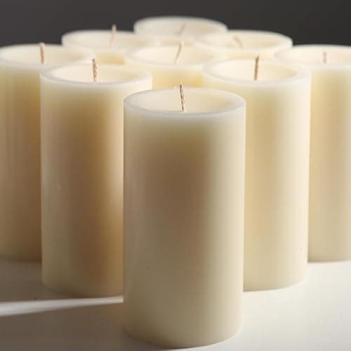 Unscented Pillar Candles, 3x6 inch, 74 Hours Burning, Set of 6, Dripless and Smokeless, for Dinner Table, Wedding, Spa, Aromatherapy, Party