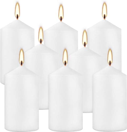 Refined Title: 8-Pack Unscented White Pillar Candles - Ideal for Weddings, Emergencies, Spas, Parties