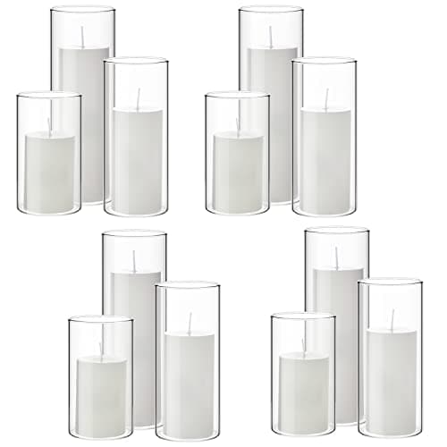 Shihanee Set of 12 Pillar Candles and Glass Cylinder Vases for Wedding Centerpieces