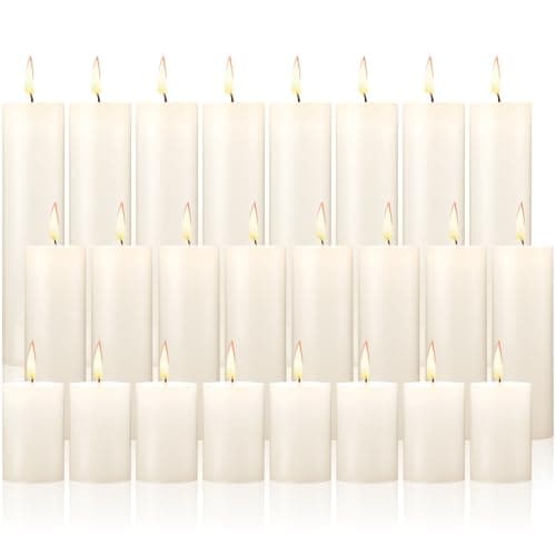 24-Piece Ivory Pillar Candle Set for Wedding, Party, and Home Spa