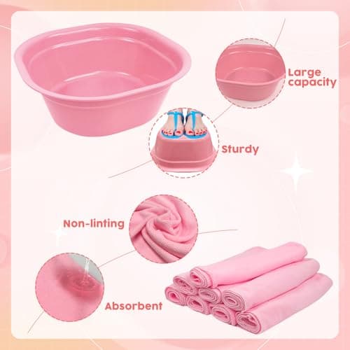 Light Pink 8-Tub Foot Spa Kit for Kids with Towels & Hairbands