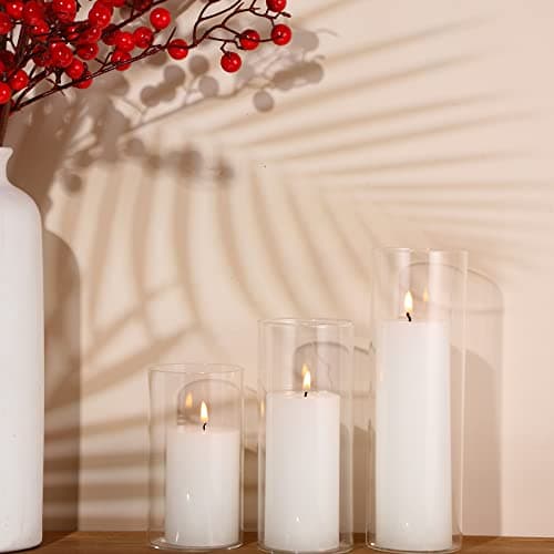 Shihanee Set of 36 Pillar Candles and Glass Cylinder Vases for Wedding Centerpieces (White,2.6'' X 4.7'', 5.9'', 7.9'')