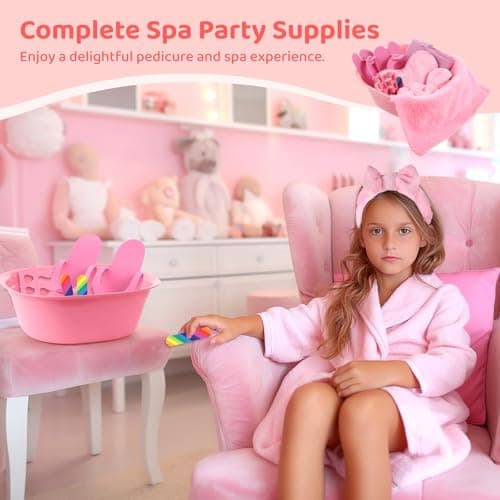 Kids Pink Foot Spa Kit with Towels & Nail Care for Girl Spa Parties