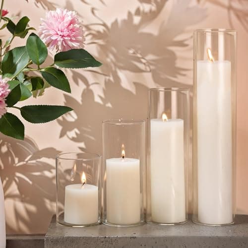 Elegant White Pillar Candles and Glass Cylinder Vases for Home Decor