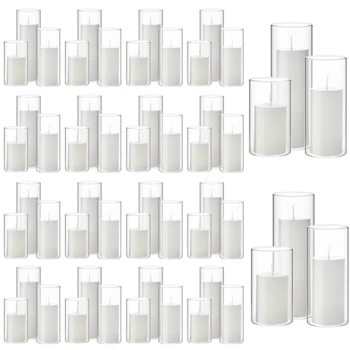 Shihanee White Pillar Candles and Glass Cylinder Vases for Slim Pillar Candles Table Decoration (108 Pcs)