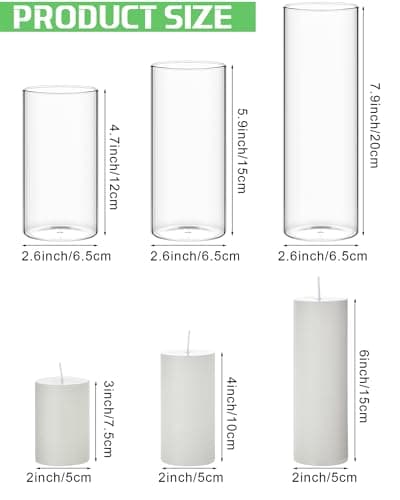 Shihanee White Pillar Candles and Glass Cylinder Vases for Slim Pillar Candles Table Decoration (108 Pcs)