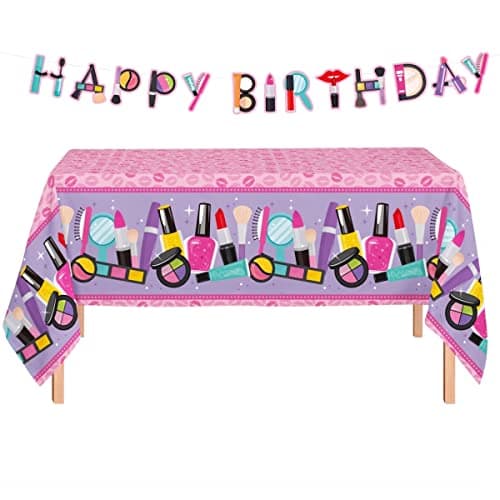 Oojami 3 Pack Table Cover - Spa Theme Tablecloth Large Size 54 x 108 with Happy Birthday Banner for Spa Themed Birthday, Spa Party