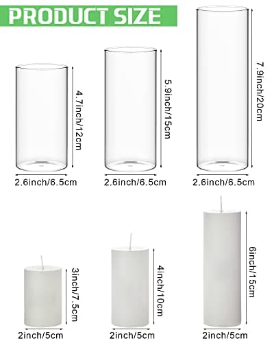 Shihanee Set of 12 Pillar Candles and Glass Cylinder Vases for Wedding Centerpieces