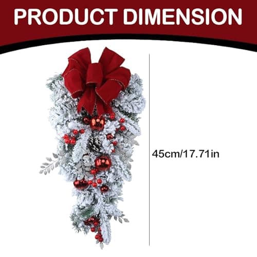 Christmas Teardrop Swags with Red Velvet Big Bowknot for Holiday Decor