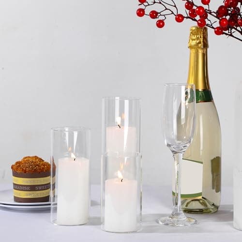 Shihanee Set of 12 Pillar Candles and Glass Cylinder Vases for Wedding Centerpieces