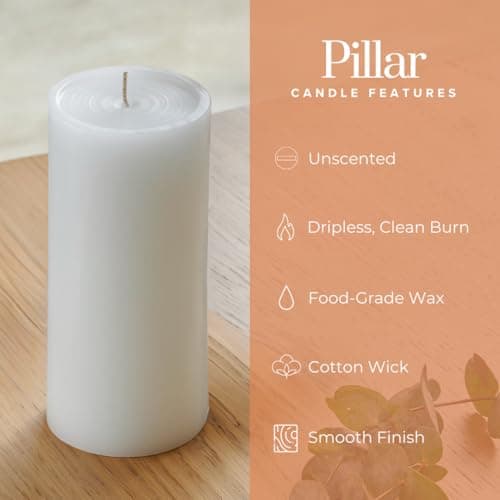 Rustic 3x6 inch White Pillar Candles Set of 6, Unscented for Weddings, Parties, Spas