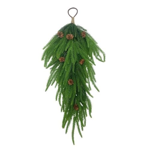 Christmas Teardrop Swag for Front Door or Wall - Artificial Winter Pine Swag