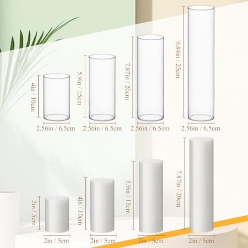 Elegant White Pillar Candles and Glass Cylinder Vases for Home Decor