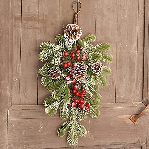 2Pcs Artificial Greenery Swag with Berry Pine Cone for Christmas Décor