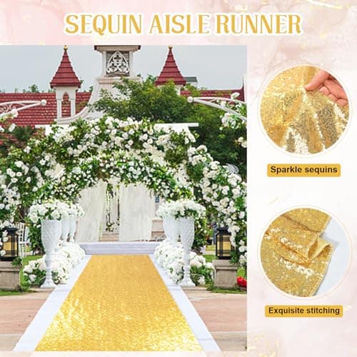Wedding Aisle Runner Gold 2FTx15FT Sequin Carpet for Wedding Ceremony Decoration
