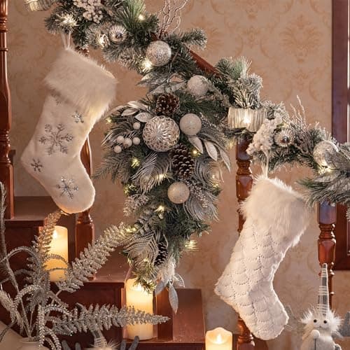 Stunning 24 Inch Silver White Pre-Lit Teardrop Swag with 20 LED Lights for Outdoor Xmas Decorating