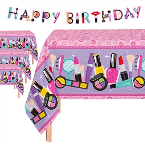 Oojami 3 Pack Table Cover - Spa Theme Tablecloth Large Size 54 x 108 with Happy Birthday Banner for Spa Themed Birthday, Spa Party