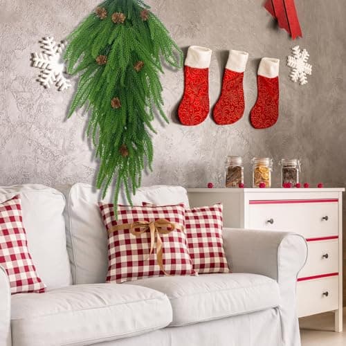 Christmas Teardrop Swag for Front Door or Wall - Artificial Winter Pine Swag