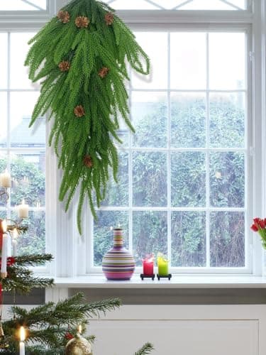 Christmas Teardrop Swag for Front Door or Wall - Artificial Winter Pine Swag