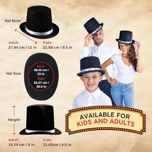 Black Top Hat for Kids & Adults – Formal Tuxedo Accessory – Dress Up America