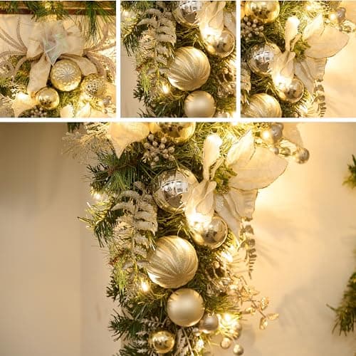 Valery Madelyn Pre-Lit Outdoor Teardrop Swag, 24 Inch White Gold Ornament Decor