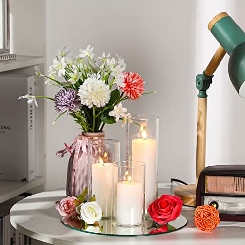 Shihanee Set of 12 Pillar Candles and Glass Cylinder Vases for Wedding Centerpieces