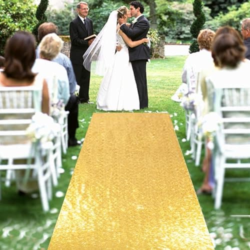 Wedding Aisle Runner Gold 2FTx15FT Sequin Carpet for Wedding Ceremony Decoration