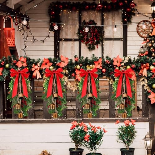 Christmas Teardrop Swags: Set of 2 with Cow Bells and Red Berries