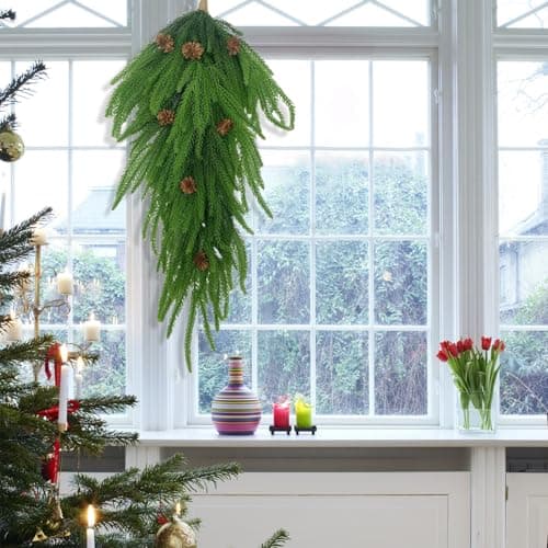 Christmas Teardrop Swag for Front Door or Wall - Artificial Winter Pine Swag