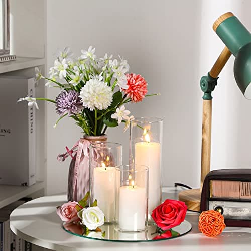 Shihanee Set of 36 Pillar Candles and Glass Cylinder Vases for Wedding Centerpieces (White,2.6'' X 4.7'', 5.9'', 7.9'')