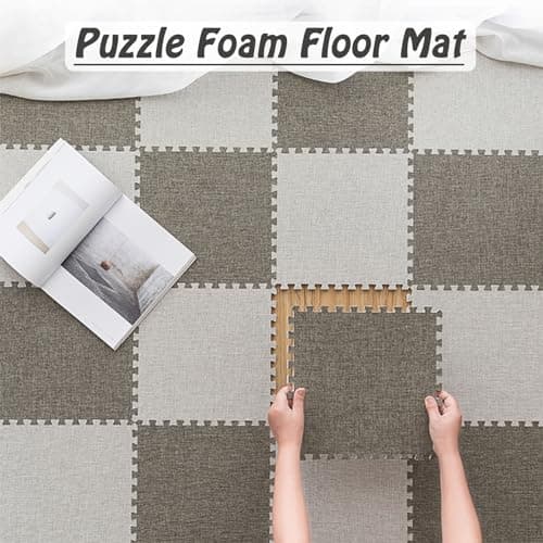Plush Puzzle Foam Floor Mats, Interlocking Playmat Tiles for Home, Gym, Bedroom, Playroom
