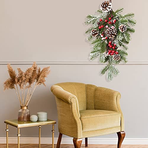 2Pcs Artificial Greenery Swag with Berry Pine Cone for Christmas Décor