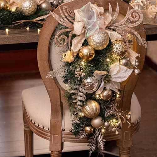 Valery Madelyn Pre-Lit Outdoor Teardrop Swag, 24 Inch White Gold Ornament Decor