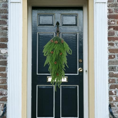Christmas Teardrop Swag for Front Door or Wall - Artificial Winter Pine Swag
