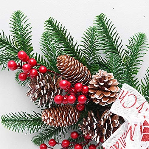 2pcs Red Berry Snow Teardrop Wreaths & Picks, Faux Winter Pine Cones Ribbon Bow, 19.5in Xmas Swag for Front Door