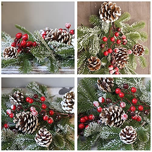 2Pcs Artificial Greenery Swag with Berry Pine Cone for Christmas Décor