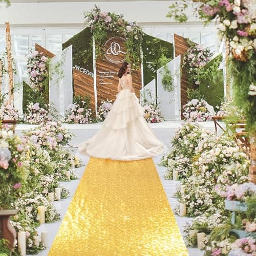 Wedding Aisle Runner Gold 2FTx15FT Sequin Carpet for Wedding Ceremony Decoration