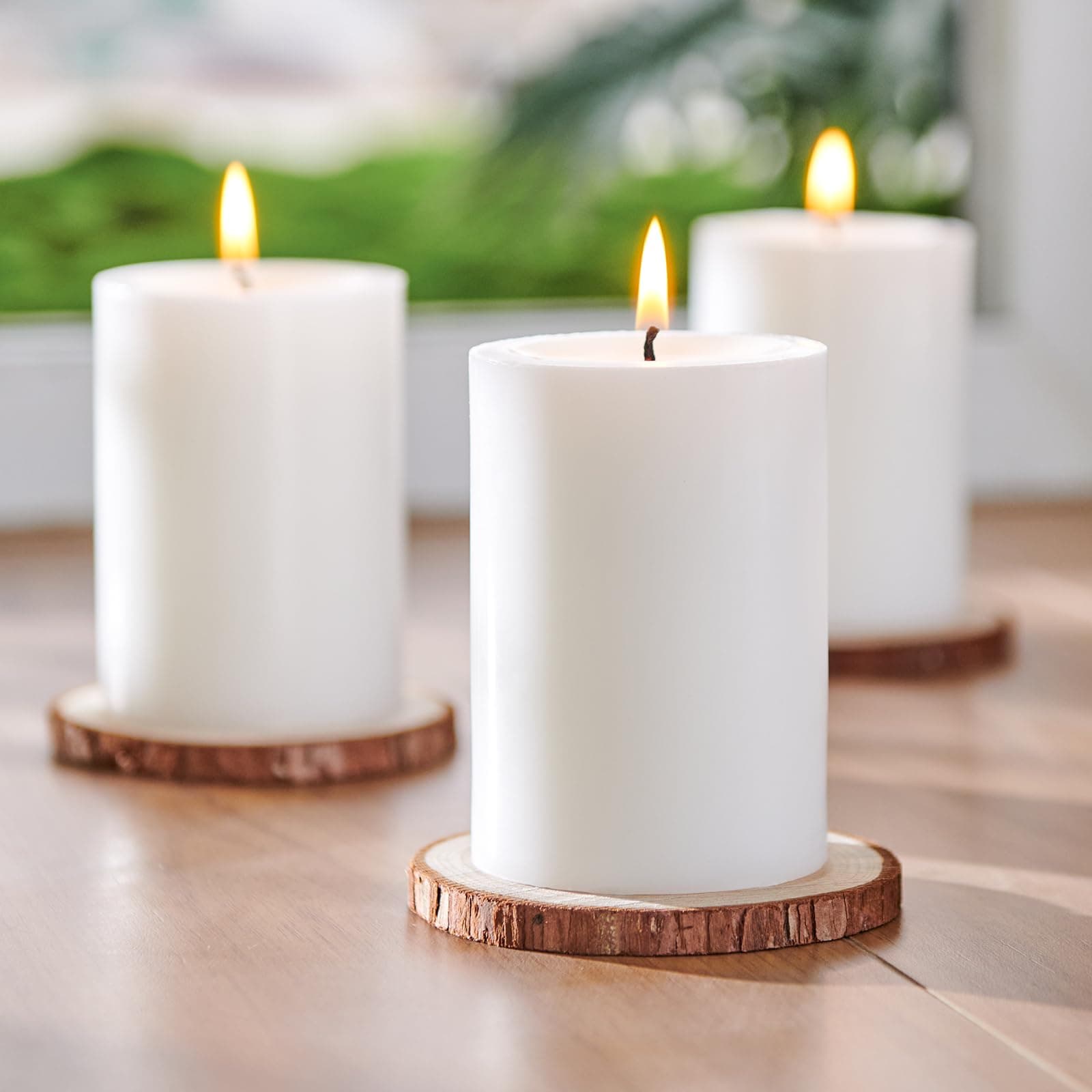 Unscented White Pillar Candles Set of 3, Long-Lasting for Wedding, Spa, Dinner Parties, Home Decor