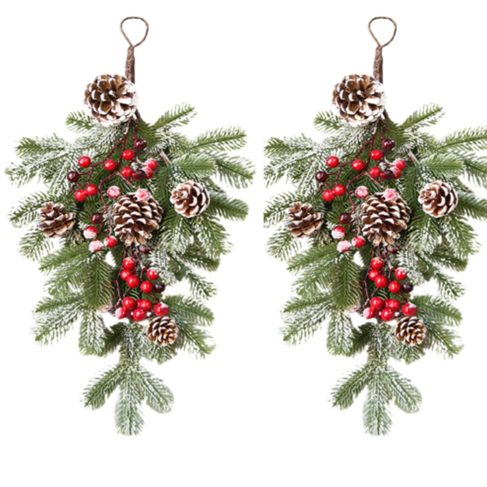 2Pcs Artificial Greenery Swag with Berry Pine Cone for Christmas Décor