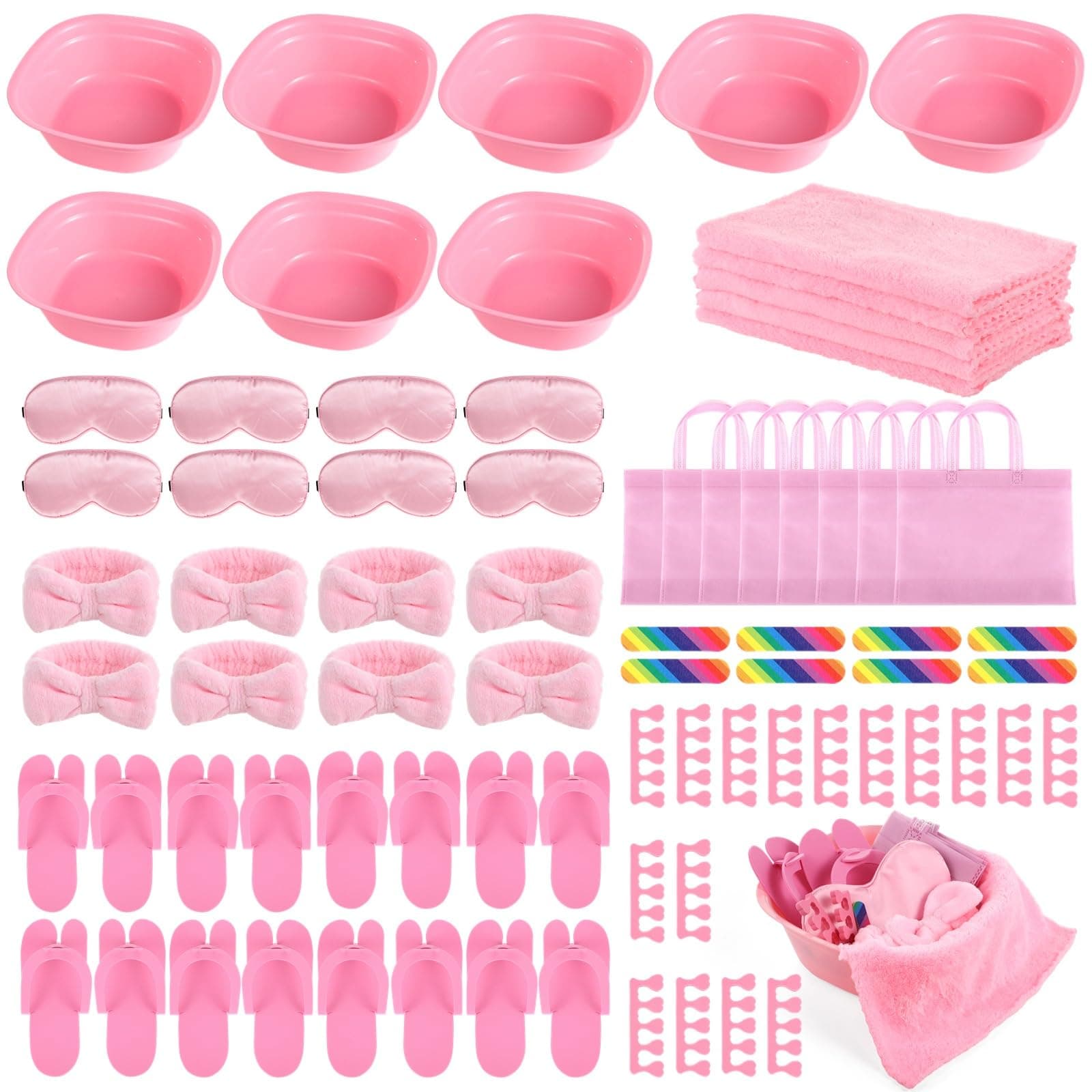 Kids Pink Foot Spa Kit with Towels & Nail Care for Girl Spa Parties