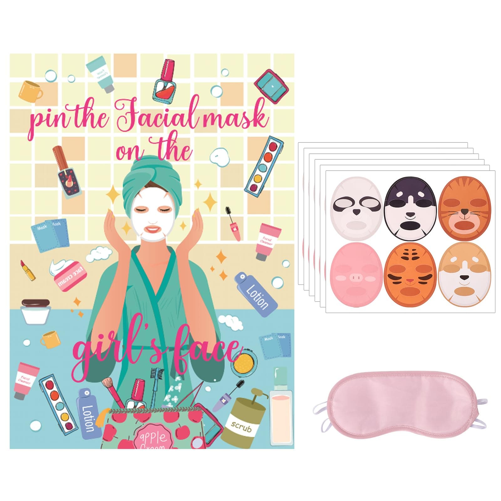 Spa Party Games, Facial Mask Poster for Kids' Spa Birthday Party