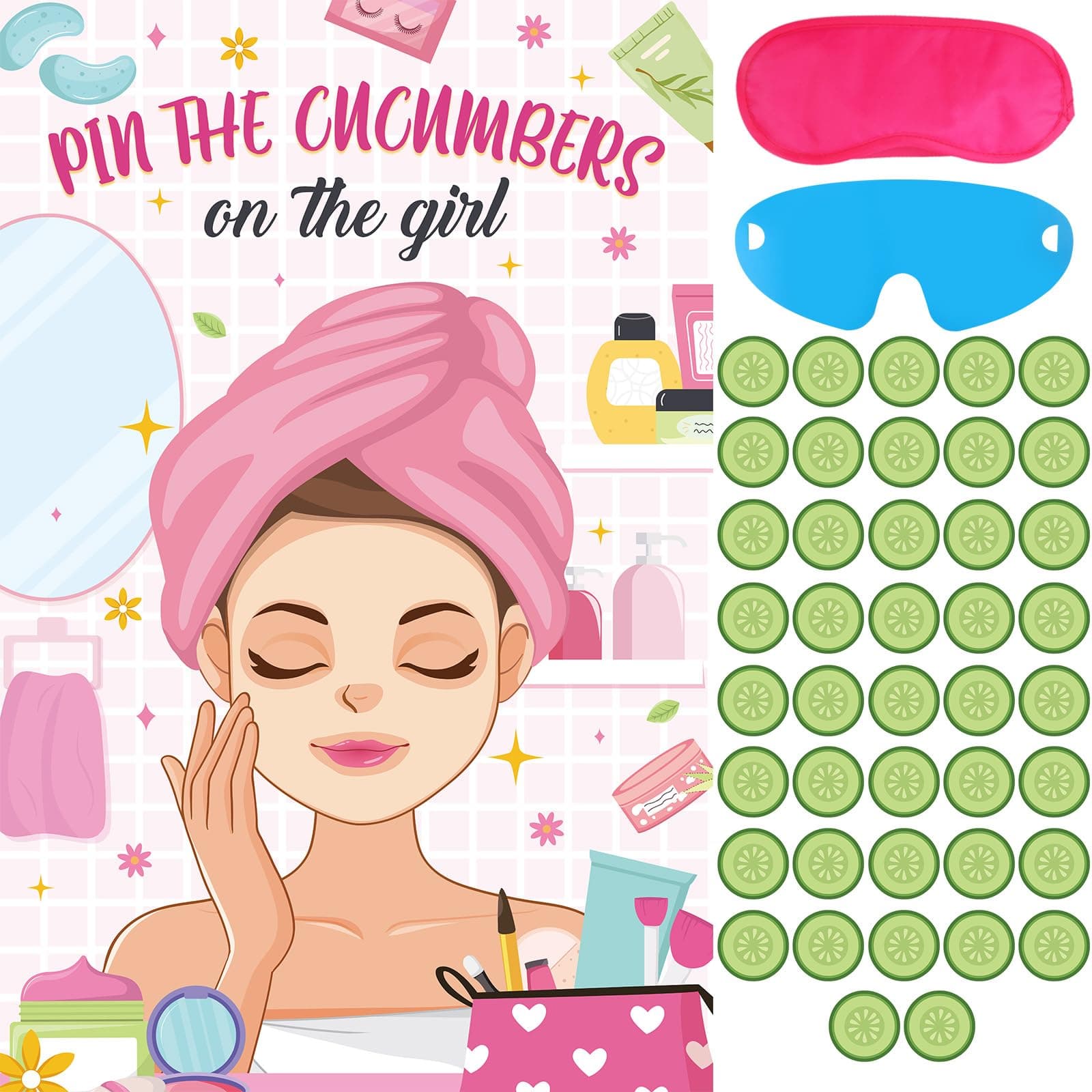 Hxezoc Spa Party Games - Pin The Cucumbers on The Girl with 42 Pcs Cucumber Stickers