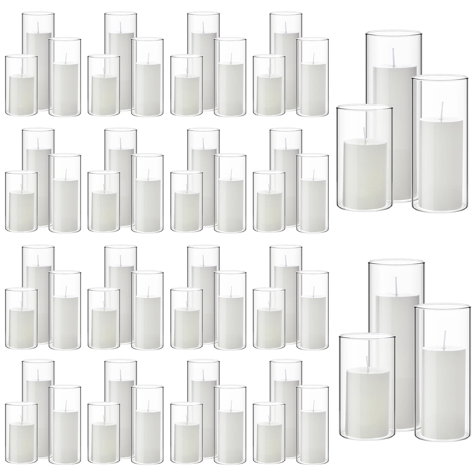 Shihanee White Pillar Candles and Glass Cylinder Vases for Slim Pillar Candles Table Decoration (108 Pcs)