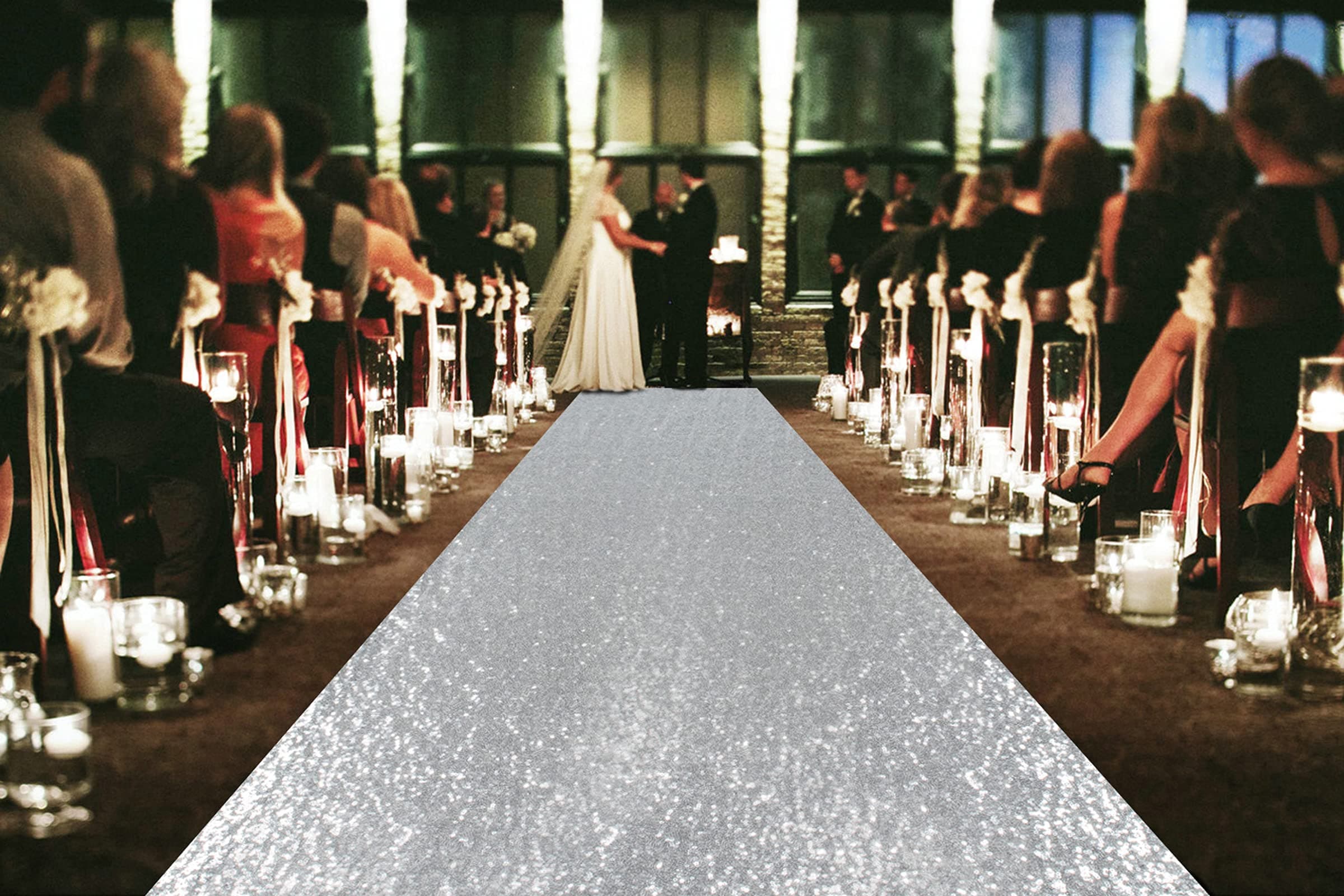 Silver Sequin Wedding Aisle Runner for Bride